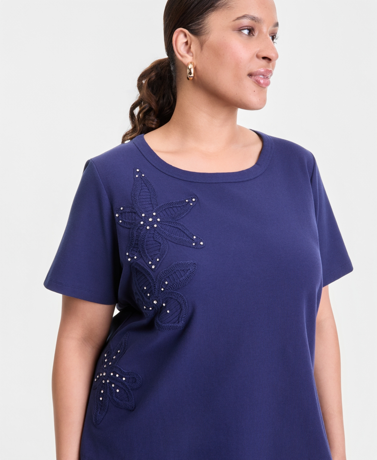 I.n.c. International Concepts Plus Short-Sleeve Crochet Embellished T-Shirt, Macy's Exclusive