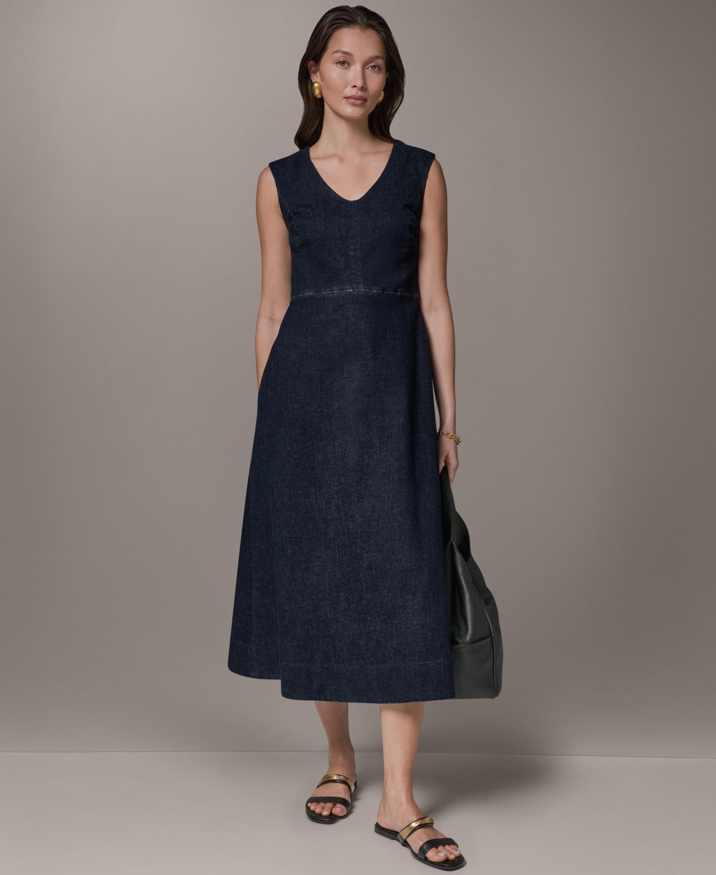 Женское платье Donna Karan Weekend Contrast Color Self-Belted V-Neck Midi, цвет: The Seneca — фото 6
