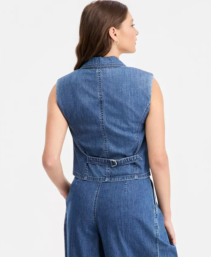 Women's Cropped Denim Vest - thumbnail 3