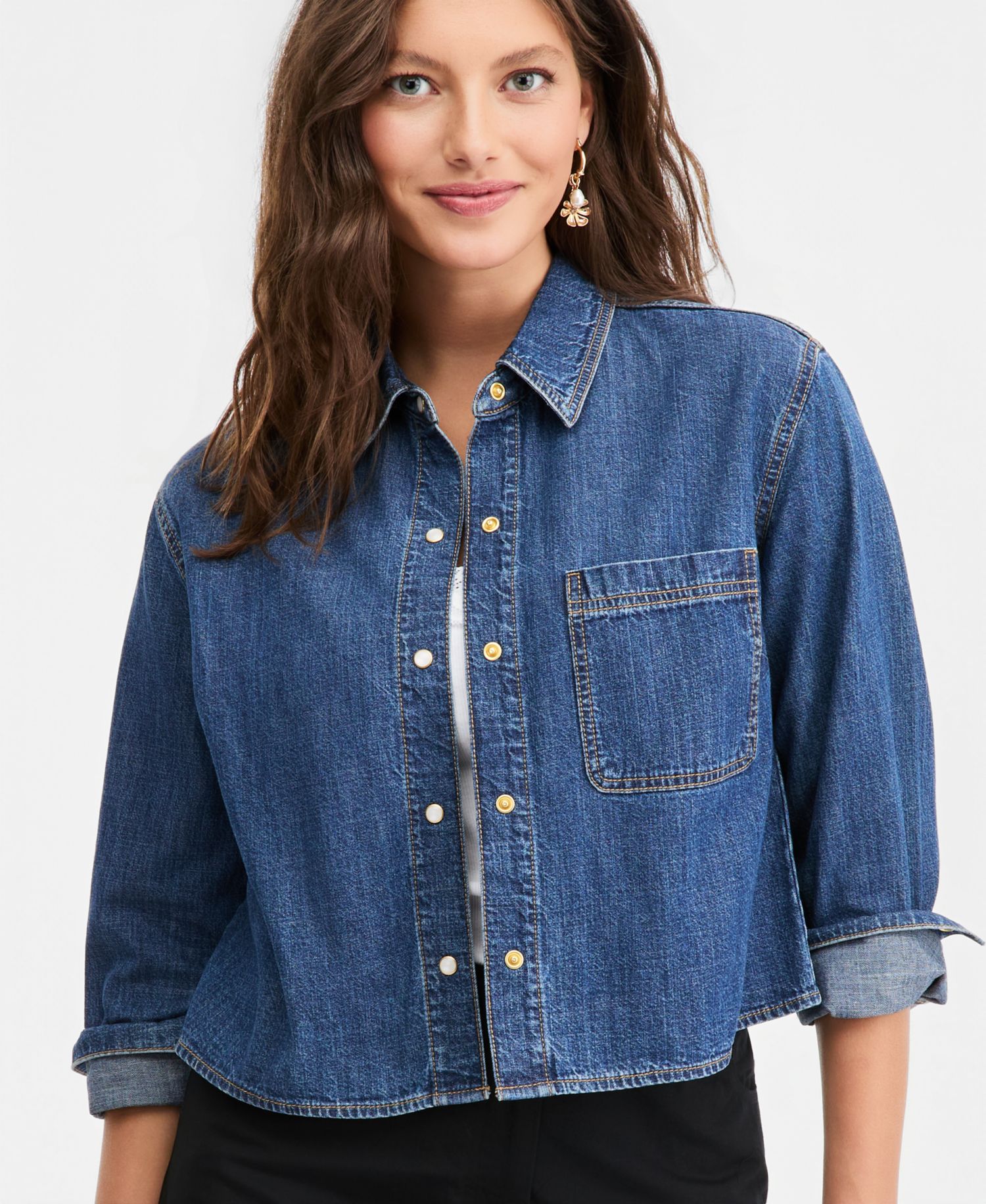 Women's Long Sleeve Cropped Denim Shirt
