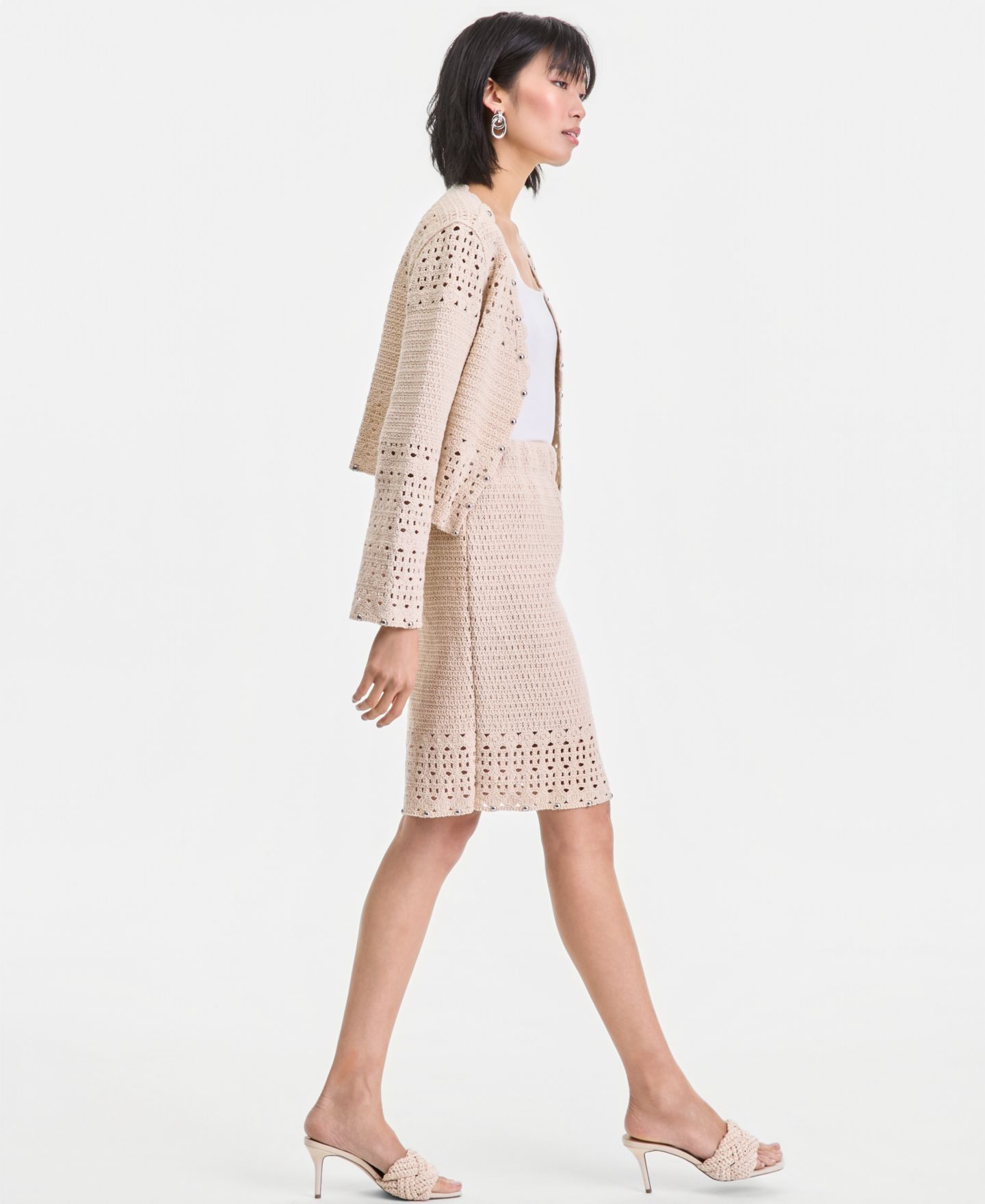 Женская юбка I.N.C. International Concepts Studded Cotton Crochet Sweater Skirt, цвет: Винтажный кремовый — фото 5