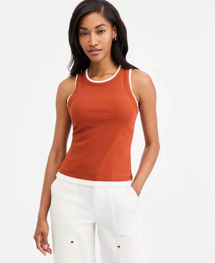 Women's Micro Rib Faux-Layered Tank Top - thumbnail 9