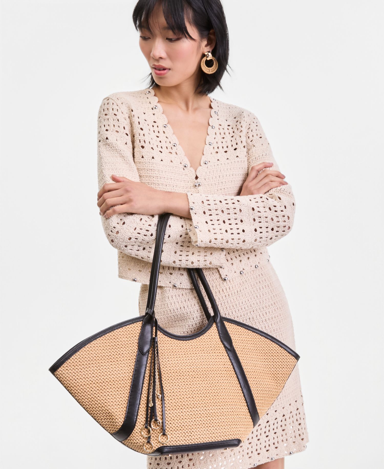 Women's Studded Cotton Crochet Sweater Skirt