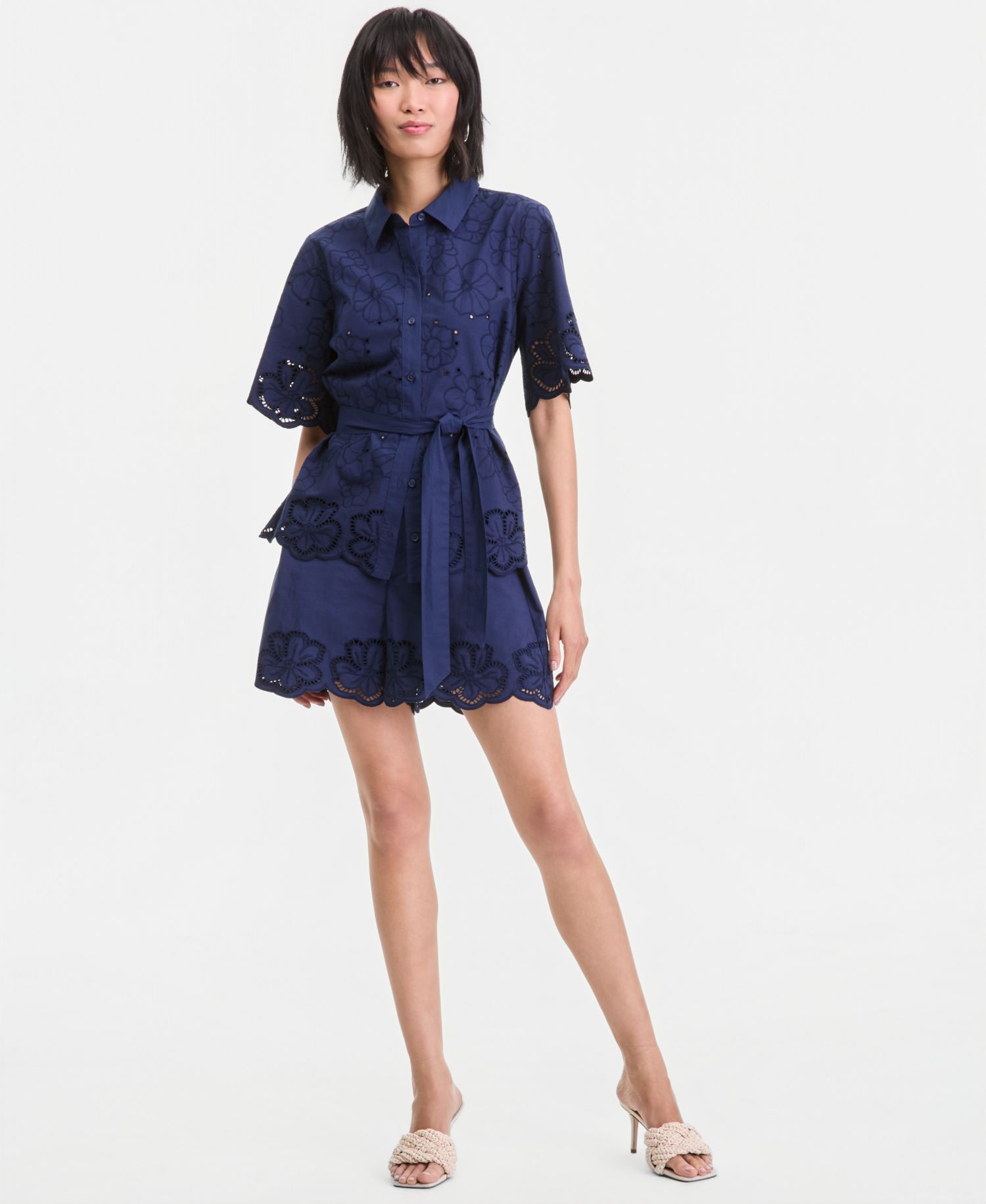 Women's Cotton Eyelet Tie-Waist Blouse