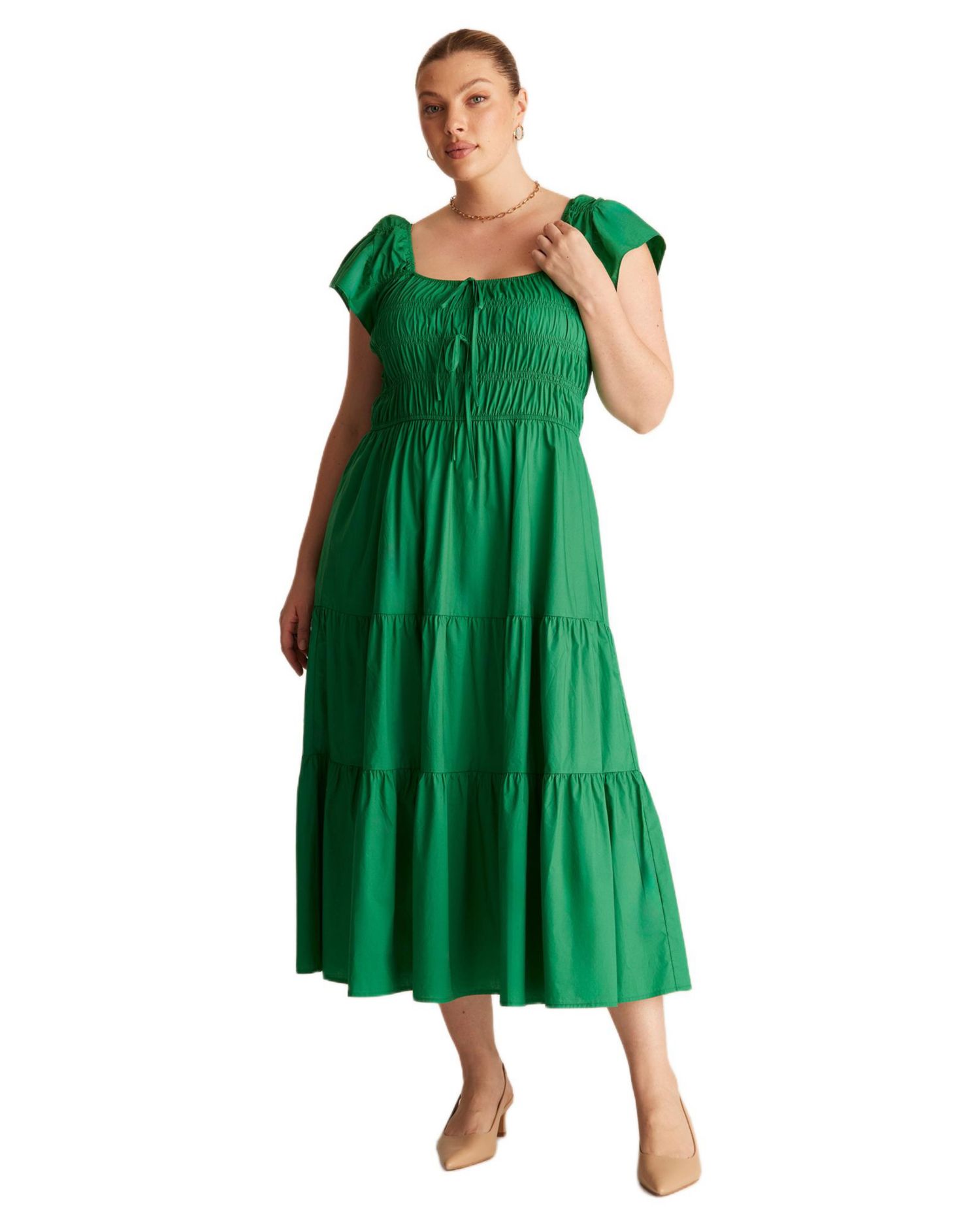 Women's Alana Cotton Tiered Fit Flare Midi Dress