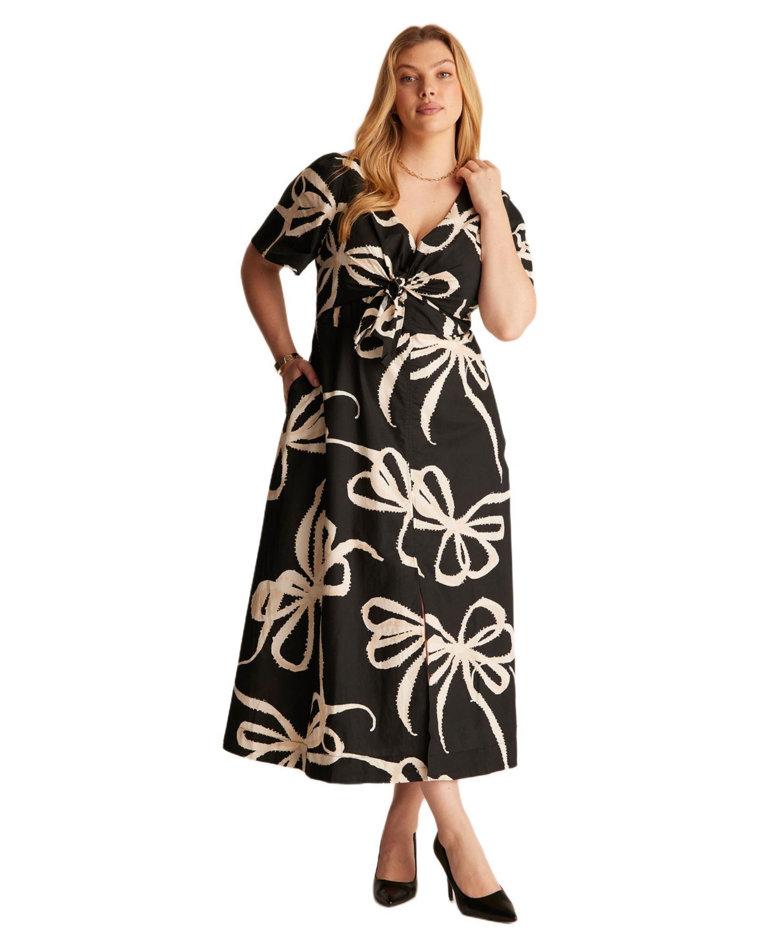Plus Size Nadja Wrap Tie-front Fit Flare Empire Midi Dress