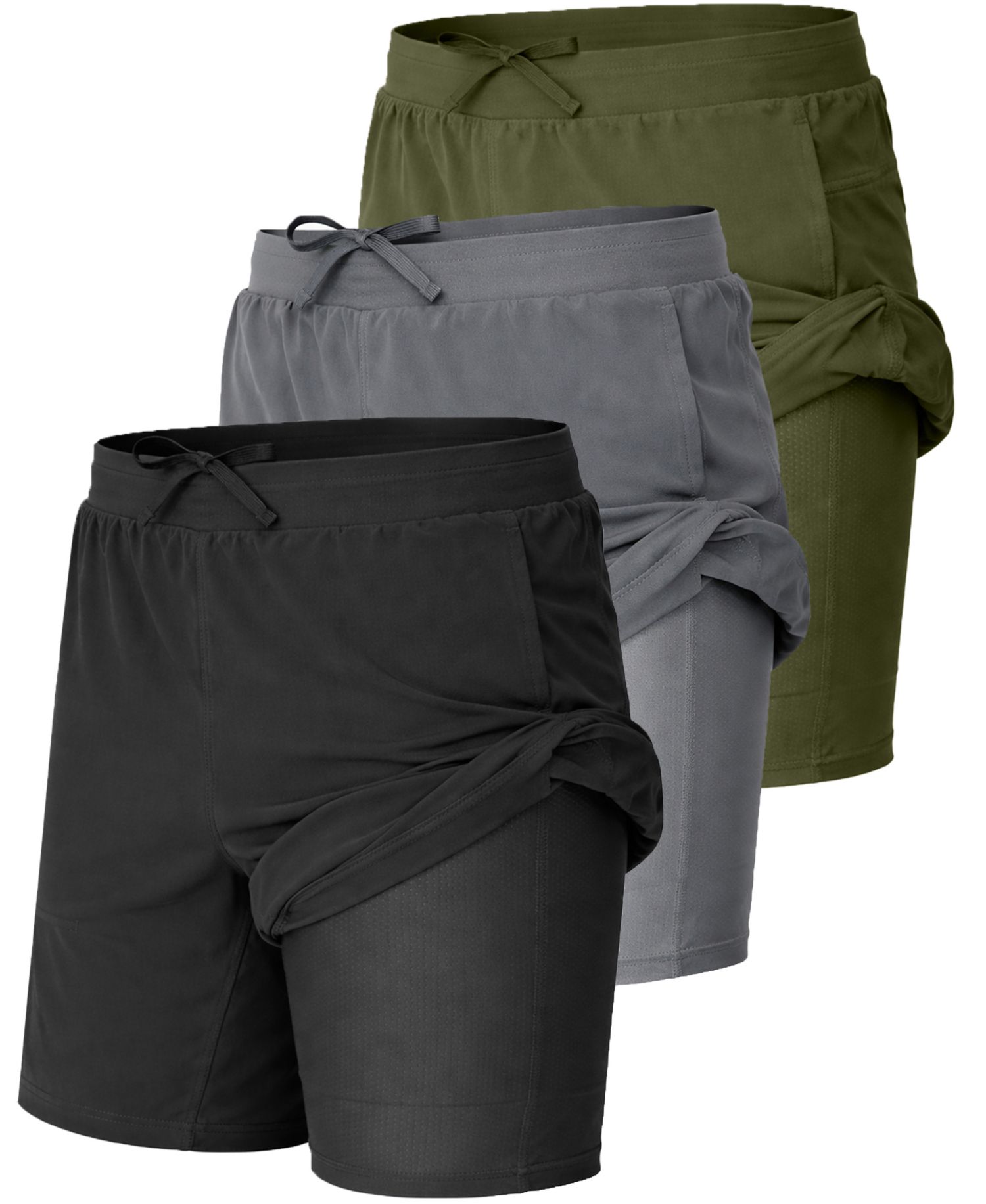 Men's Elastic Waist Stretch Running Shorts, 3-Pack
