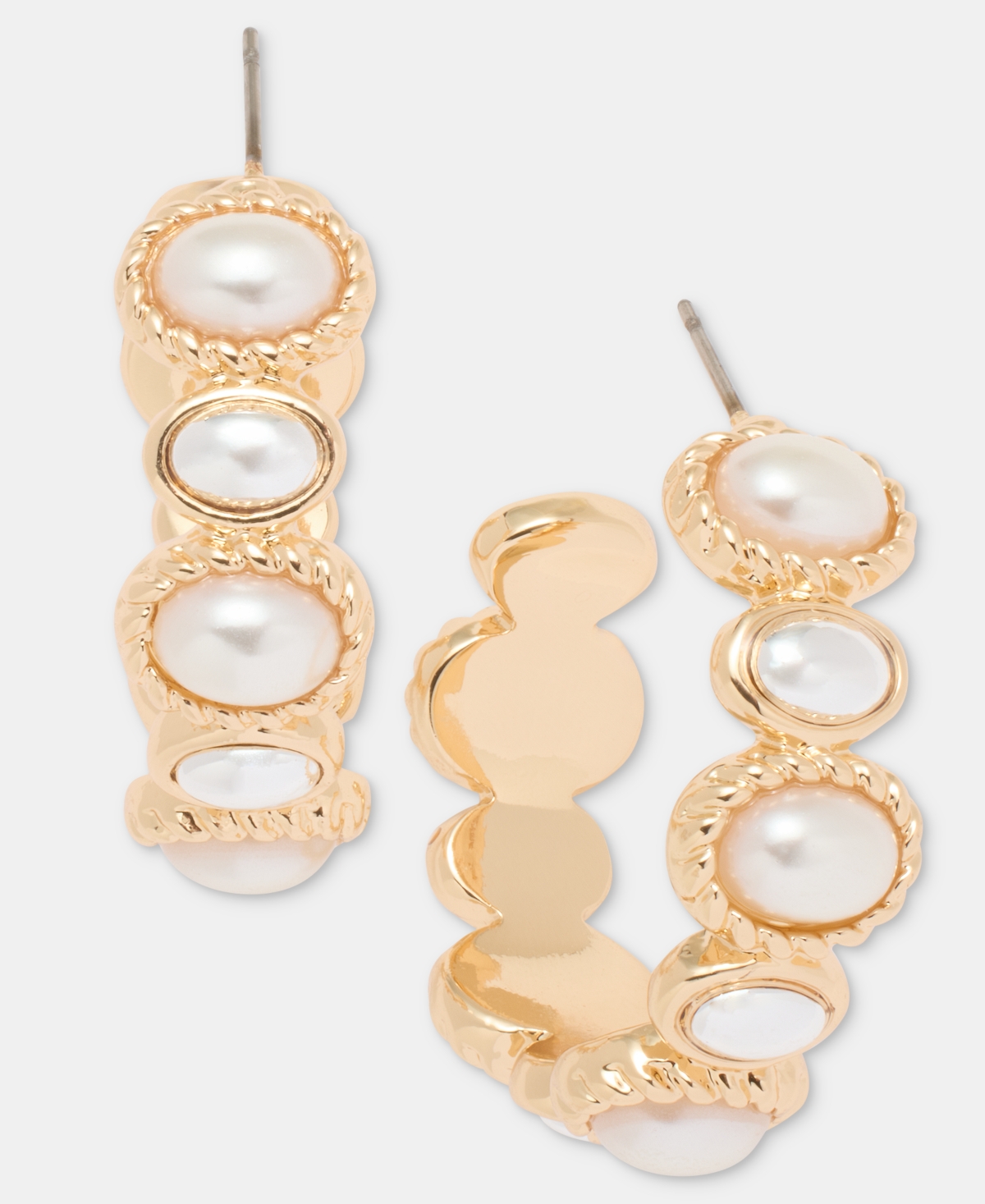 Anne Klein Medium Imitation Pearl Hoop Earrings, 1.3"