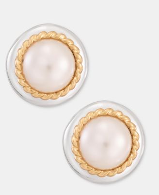 Two-Tone Roping Imitation Pearl Drama Stud Earrings