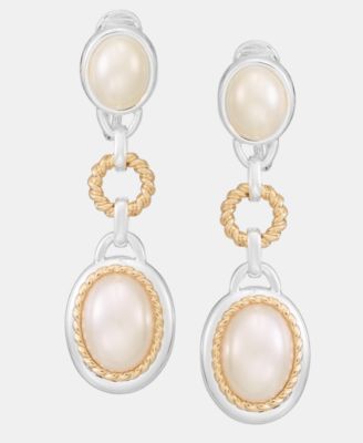 Anne Klein Two-Tone Roping Metal Faux-Pearl Linear Ez Comfort Clip Earrings - Pearl 26$