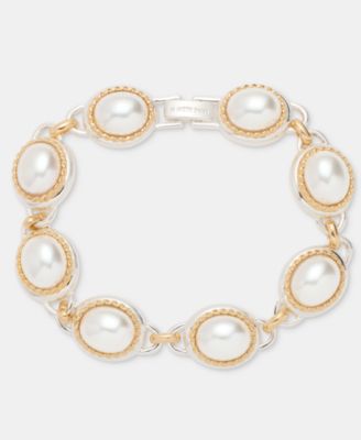 Two-Tone Imitation Pearl Metal Roping Line Bracelet 