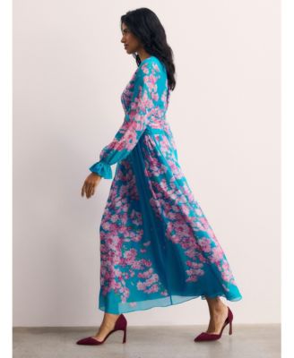long sleeve silk chiffon dress Long Sleeves V- Neckline Chiffon Evening Dress CD0192 XL / Champagne (Wheat)