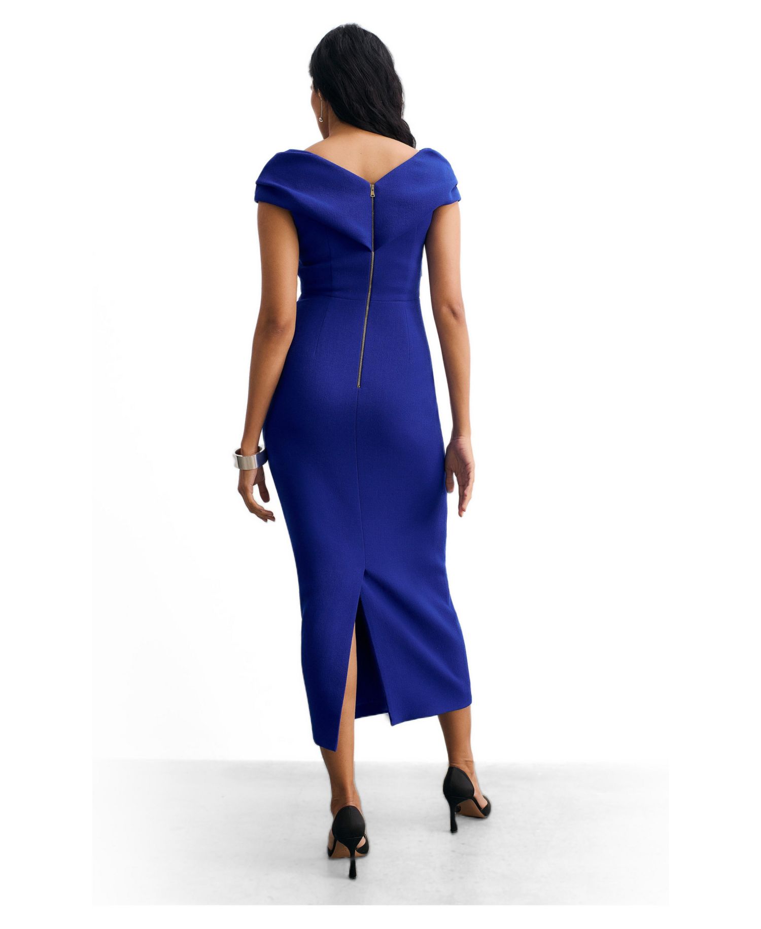 Women's Bodycon Short Sleeve V-Neck Midi Dress
