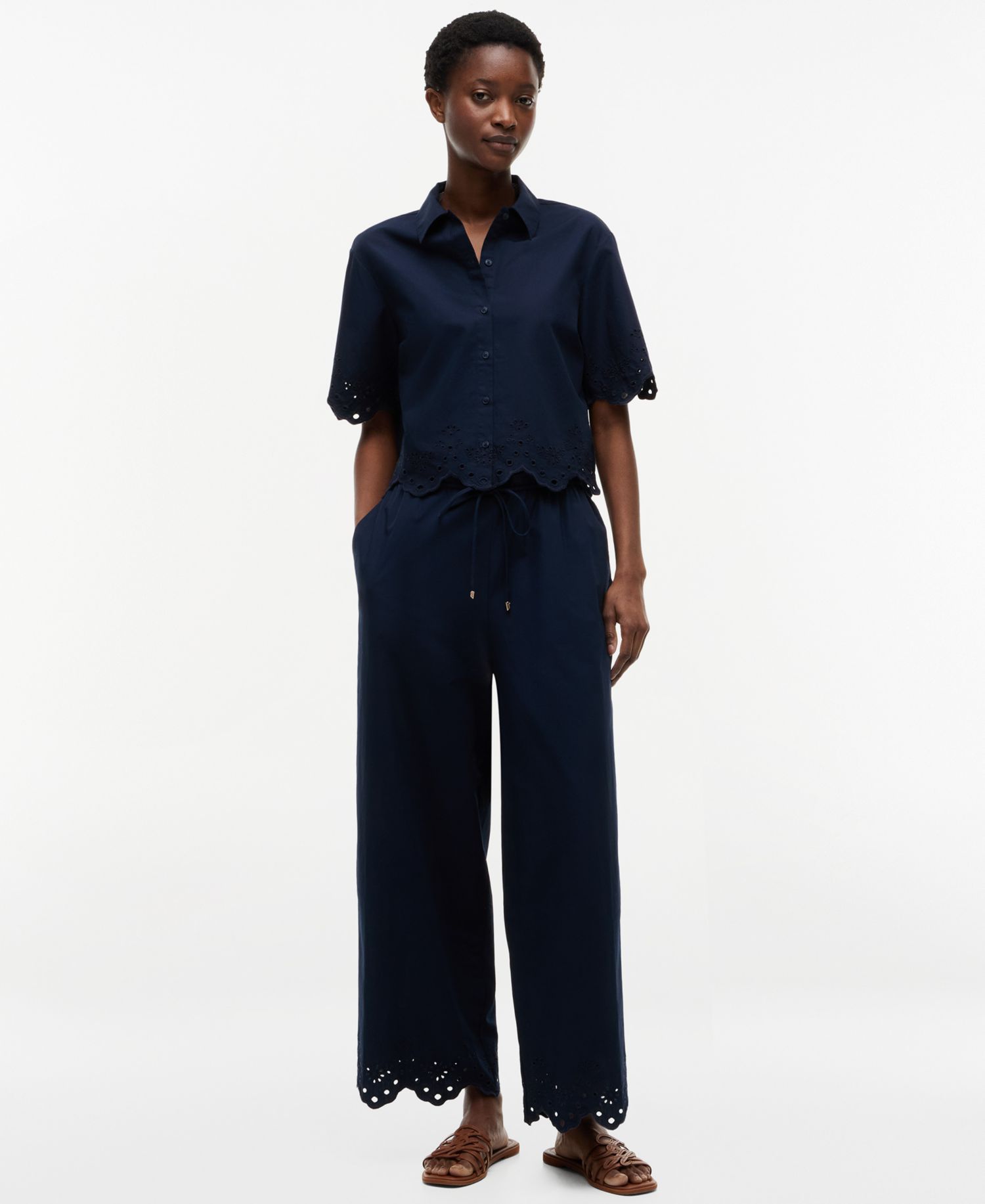 Women's Broderie Short-Sleeve Cotton Shirt