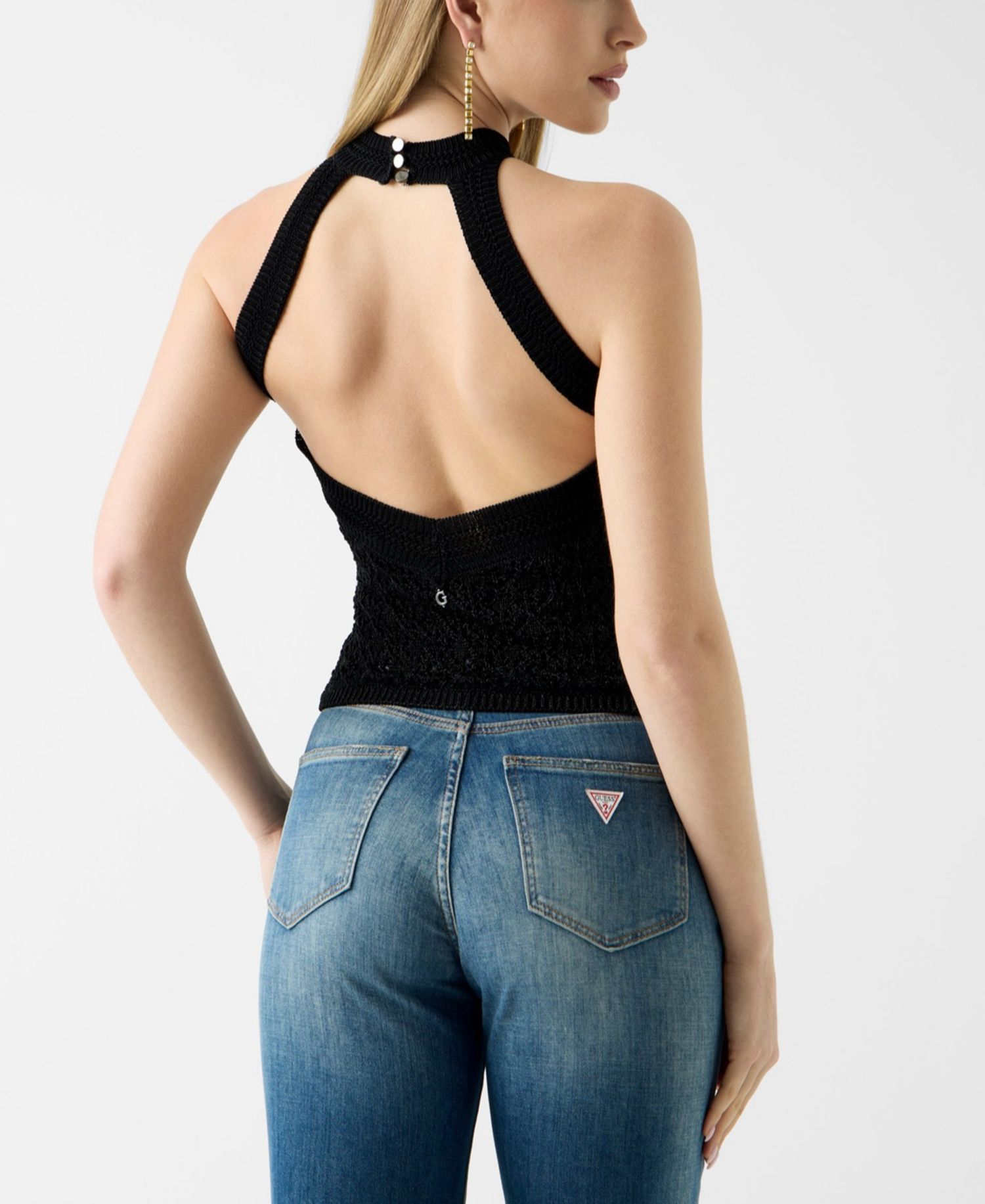 Women's Sleeveless Pointelle Stitch Serina Lurex Sweater