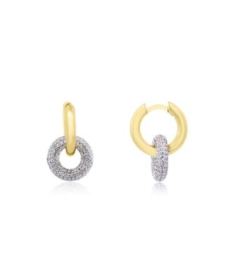 CZ Double Drop Hoop Earrings 14K Gold-Plated Sterling Silver