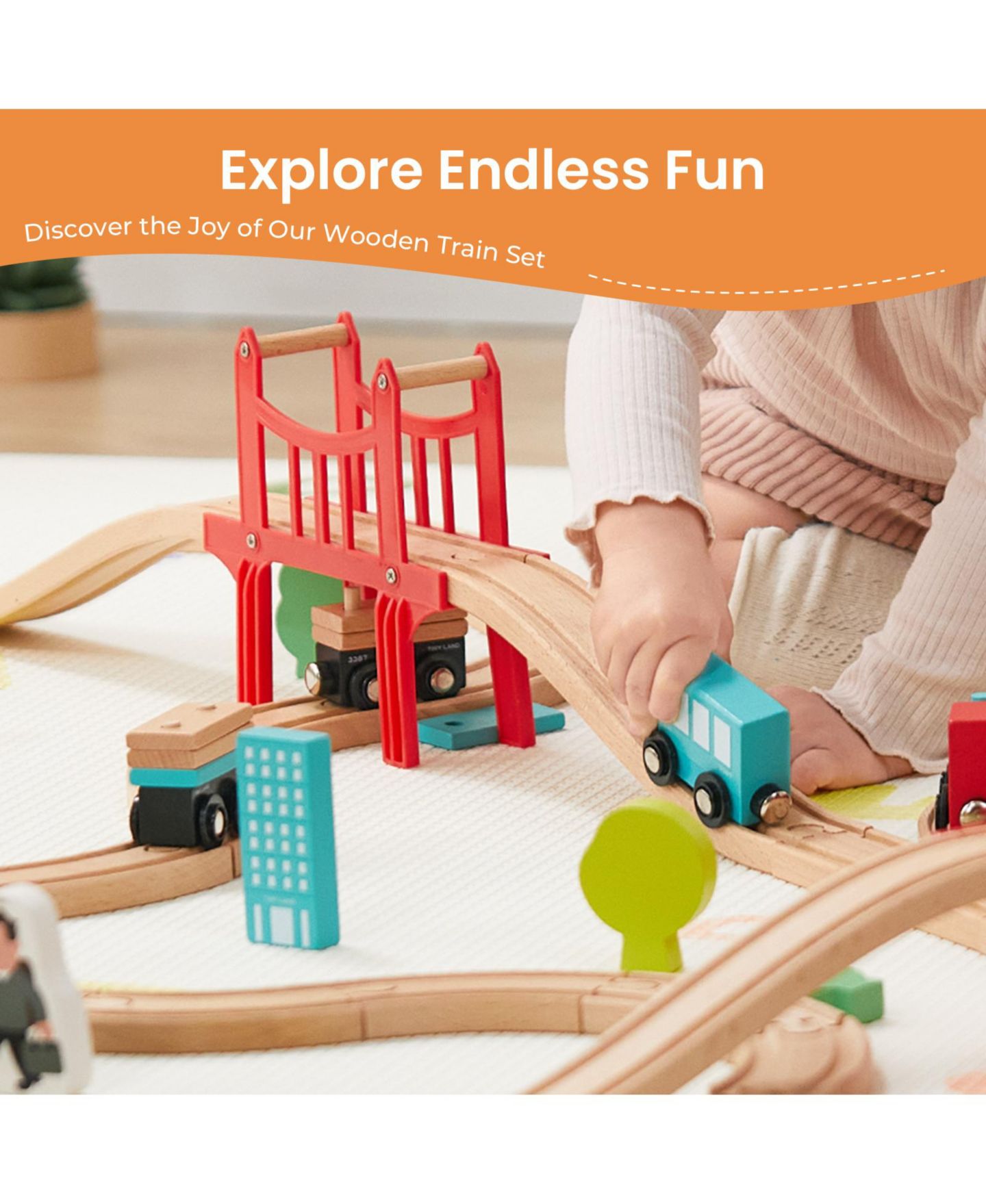 Детские конструкторы Tiny Land Wooden Train Set 39-Piece, Ages 3+ — фото 5