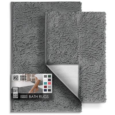 Chenille Bath Rug 2-Piece Set, Quick-Dry, Machine-Washable, Non-Slip