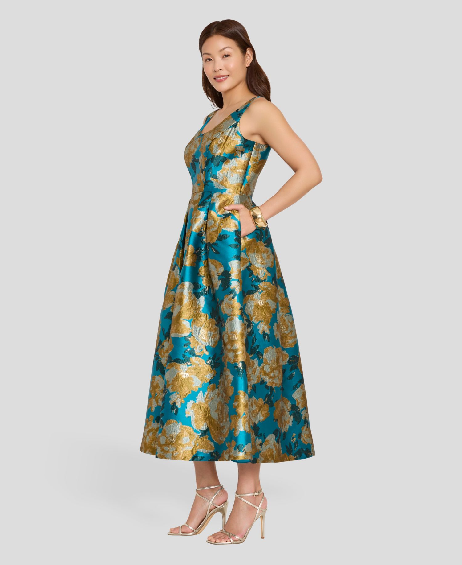 Women's Printed Scoop Neck Midi Dress