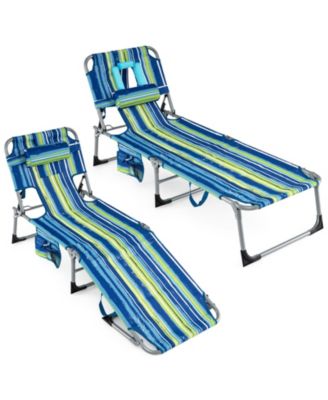 2PCS Tanning ChairPortable Chaise Lounge Chair w/4-Position Adjustable Backrest