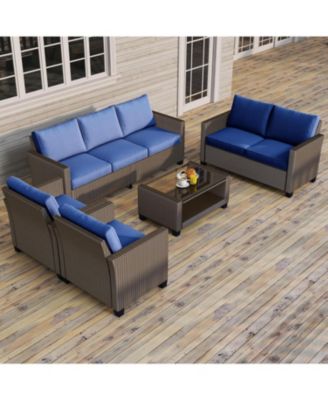 5-Piece Outdoor Patio Wicker Sectional Sofa Set with Glass Table