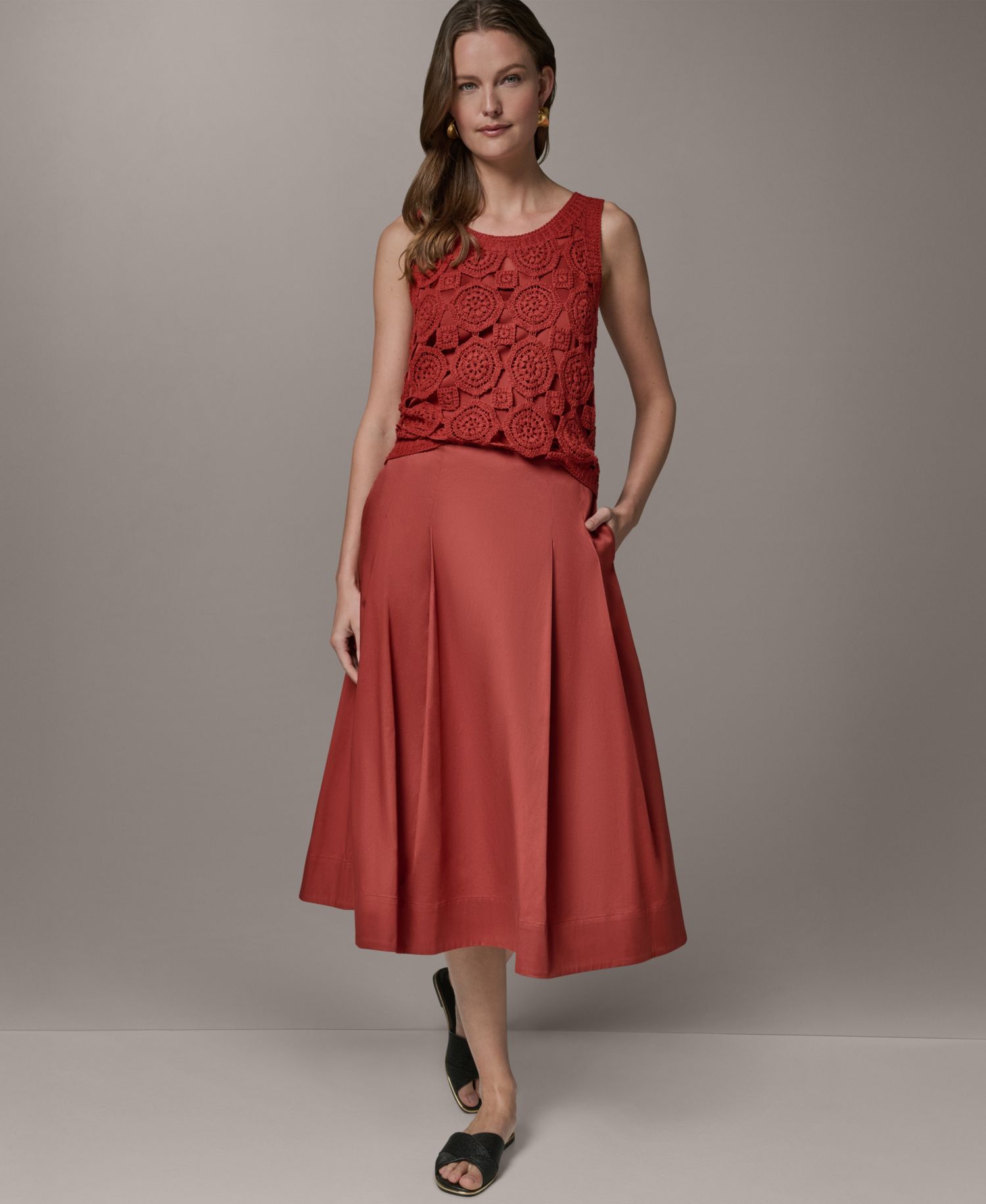 Women's Back Zipper Pleated Midi Skirt