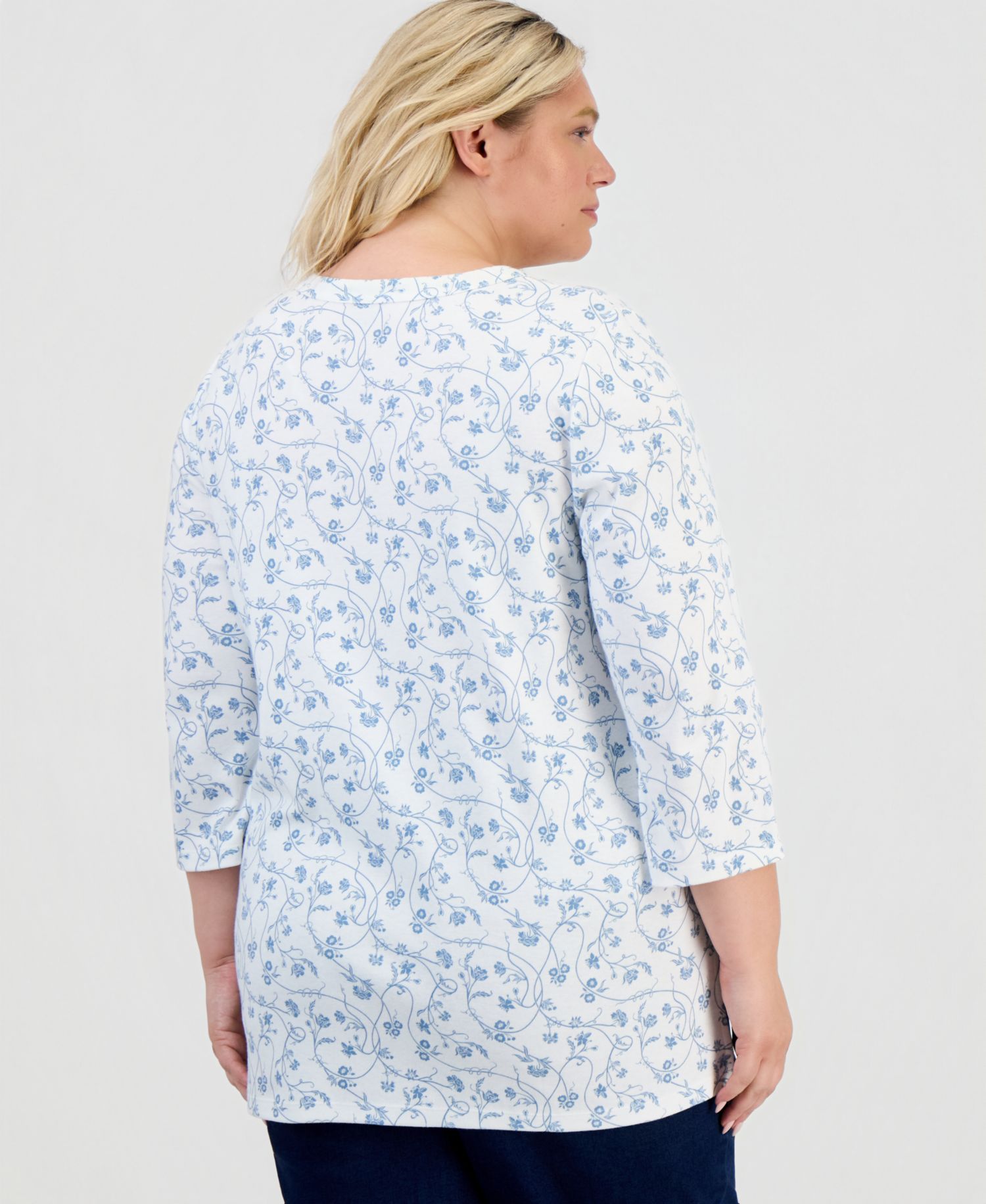 Petite Printed Split Neck 3/4-Sleeve Tunic
