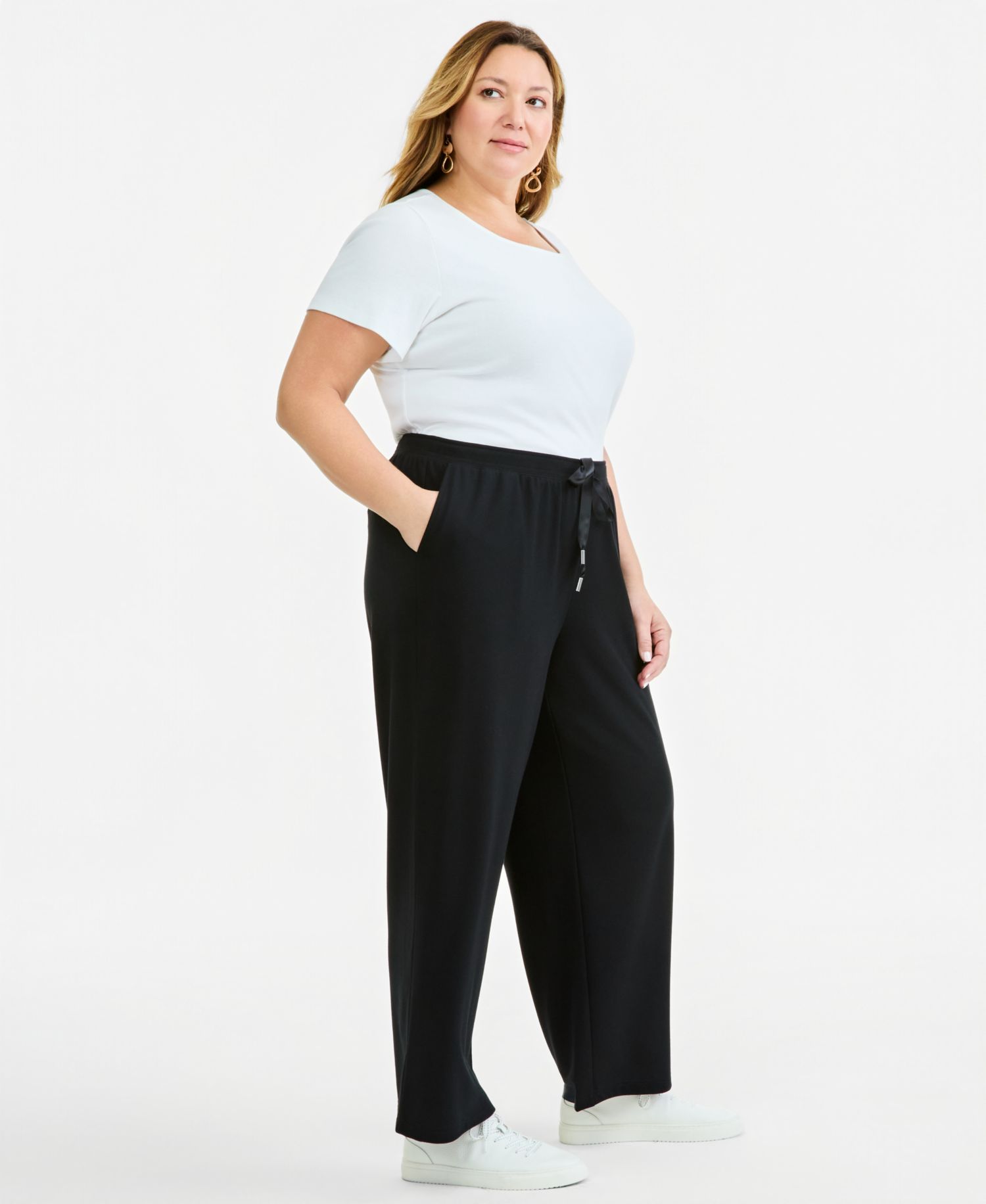 Plus Size LuxLounge French Terry Wide-Leg Drawstring Pants