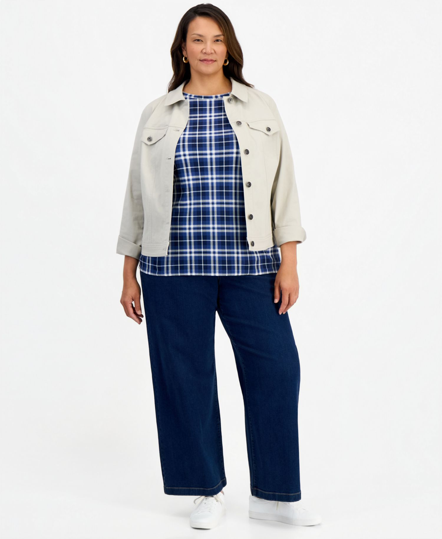Petite Printed Pima Cotton 3/4-Sleeve Boatneck Top