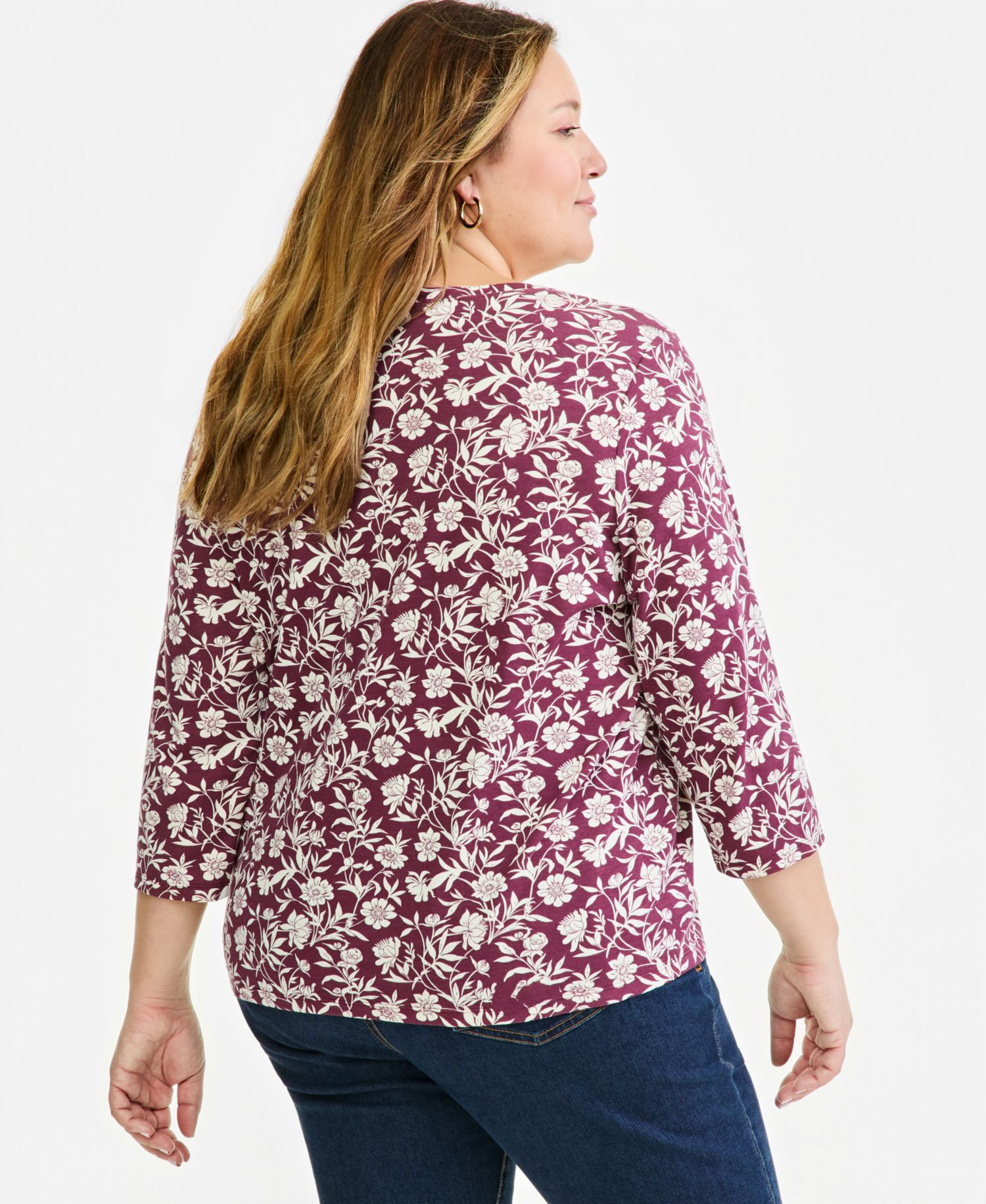 Plus Printed 3/4 Sleeve Henley Top