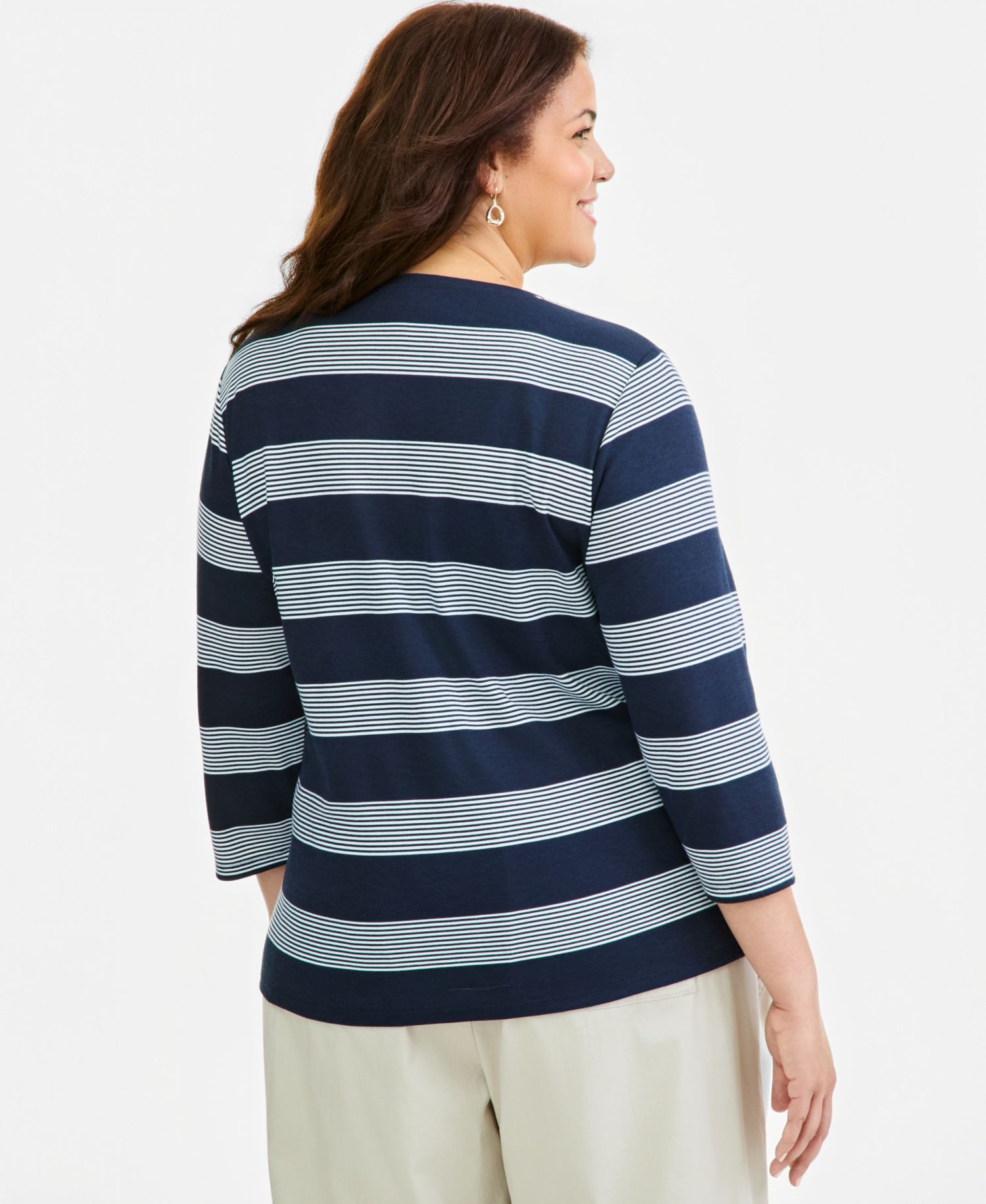 Petite Printed 3/4-Sleeve Henley Top