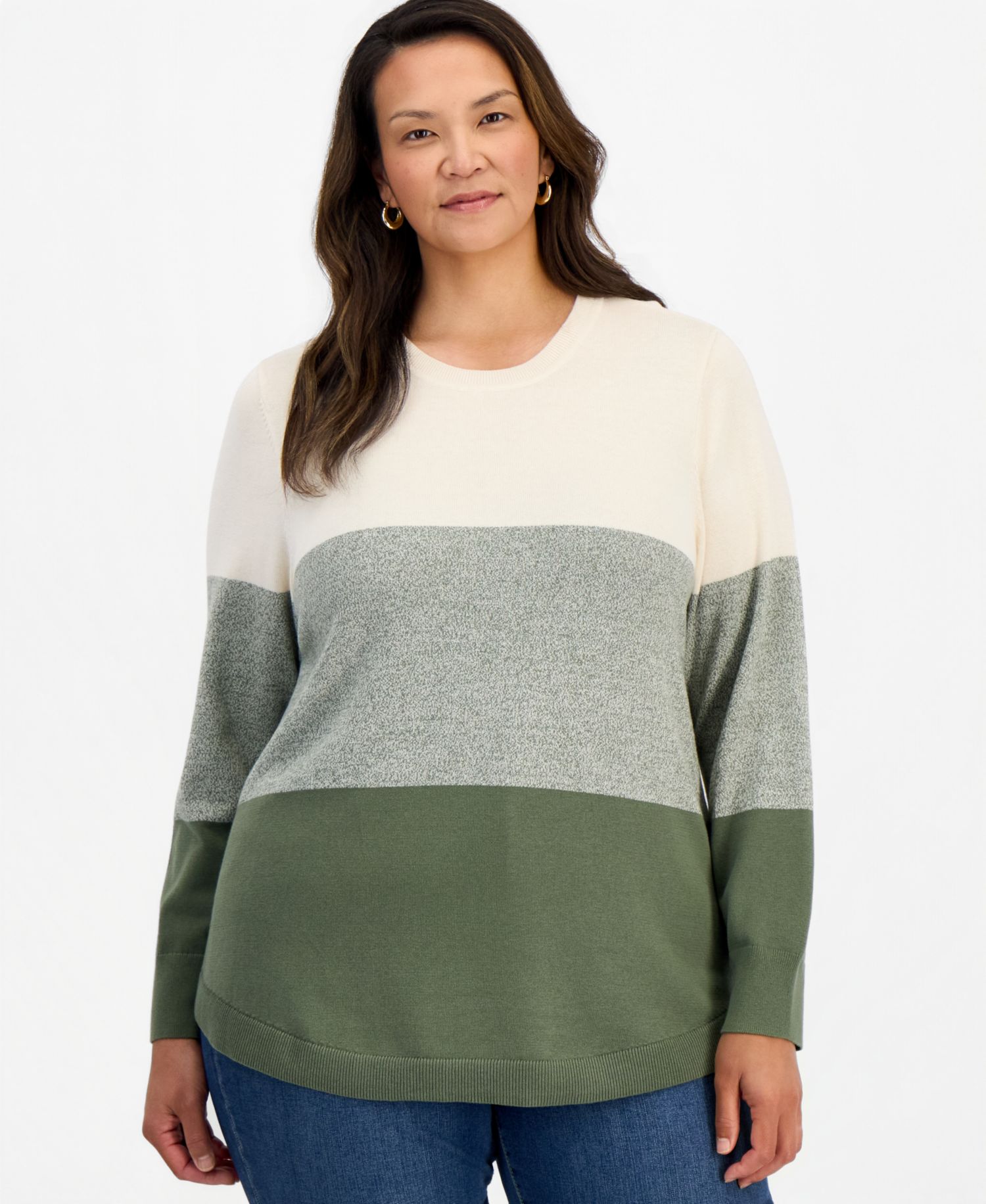 Petite Cotton Colorblocked Curved-Hem Sweater