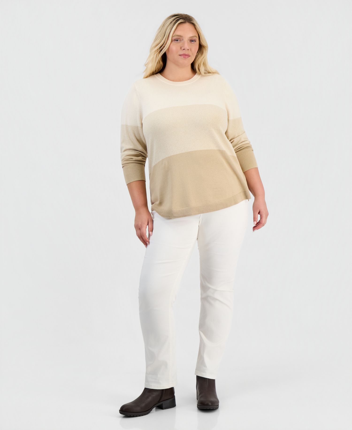 Petite Cotton Colorblocked Curved-Hem Sweater