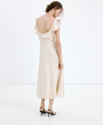 MANGO - Ruffled linen dress Sand - 4