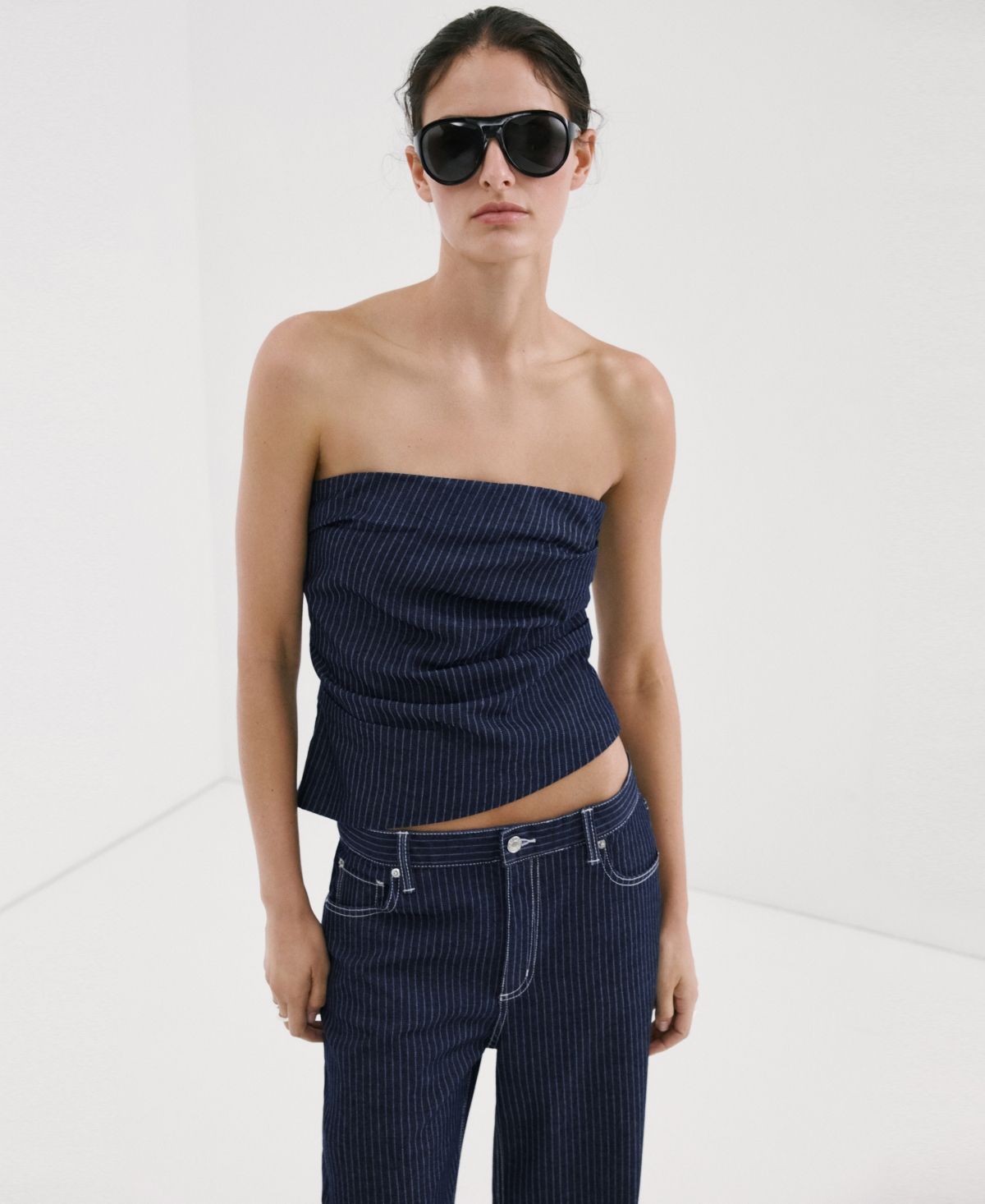 Mango Women's Asymmetrical Strapless Top