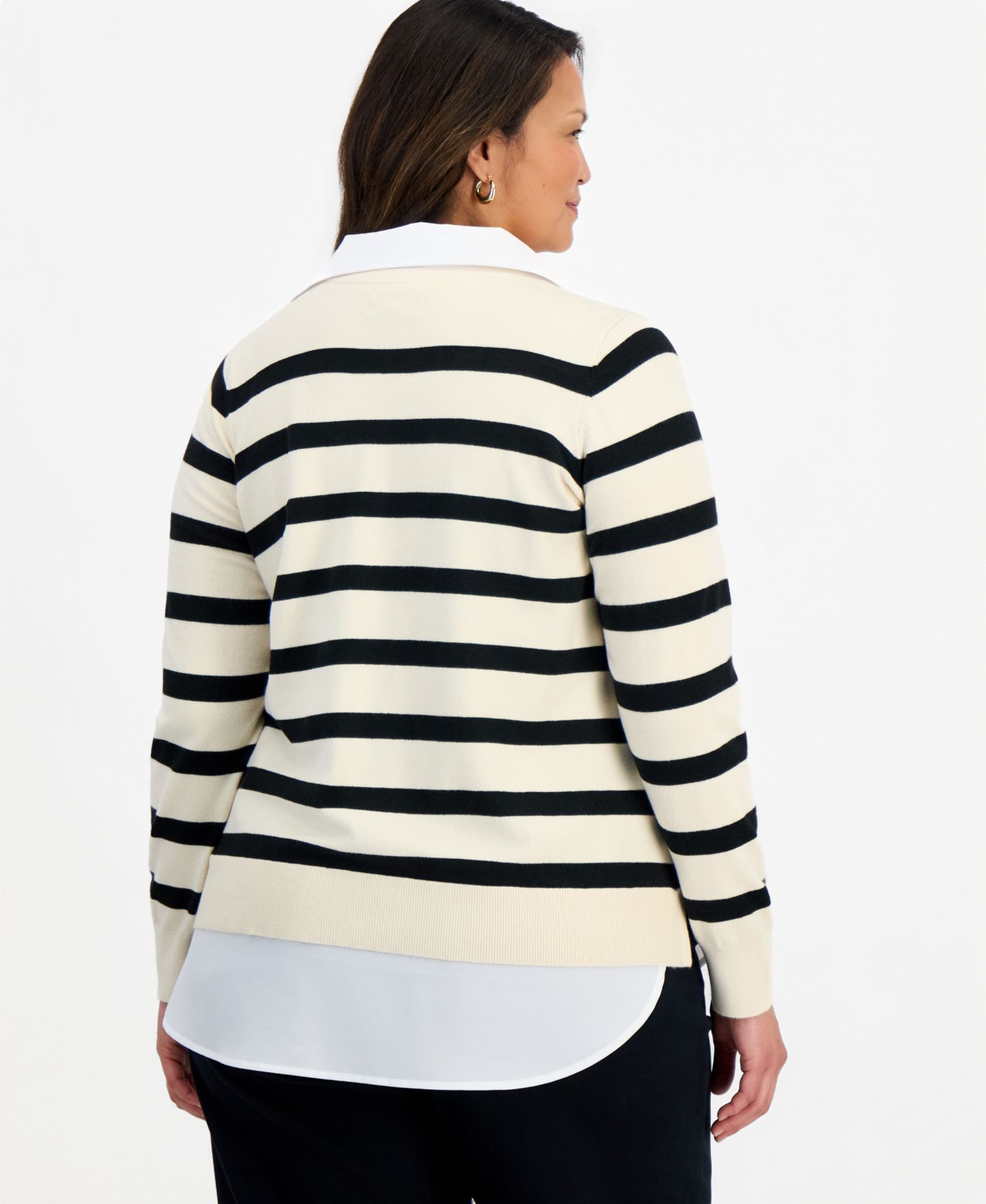 Petite Two-Fer Striped V-Neck Sweater