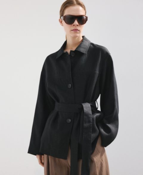 Женские куртки MANGO Belted Linen Jacket