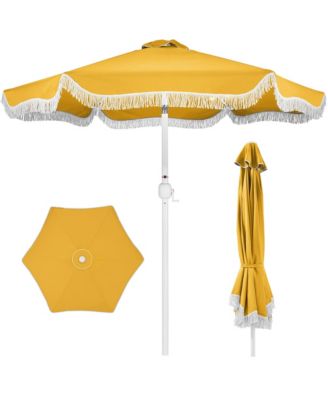 9feet UPF50+ Market Umbrella with Fringe & Tilt Steel Pole Patio Sunshade