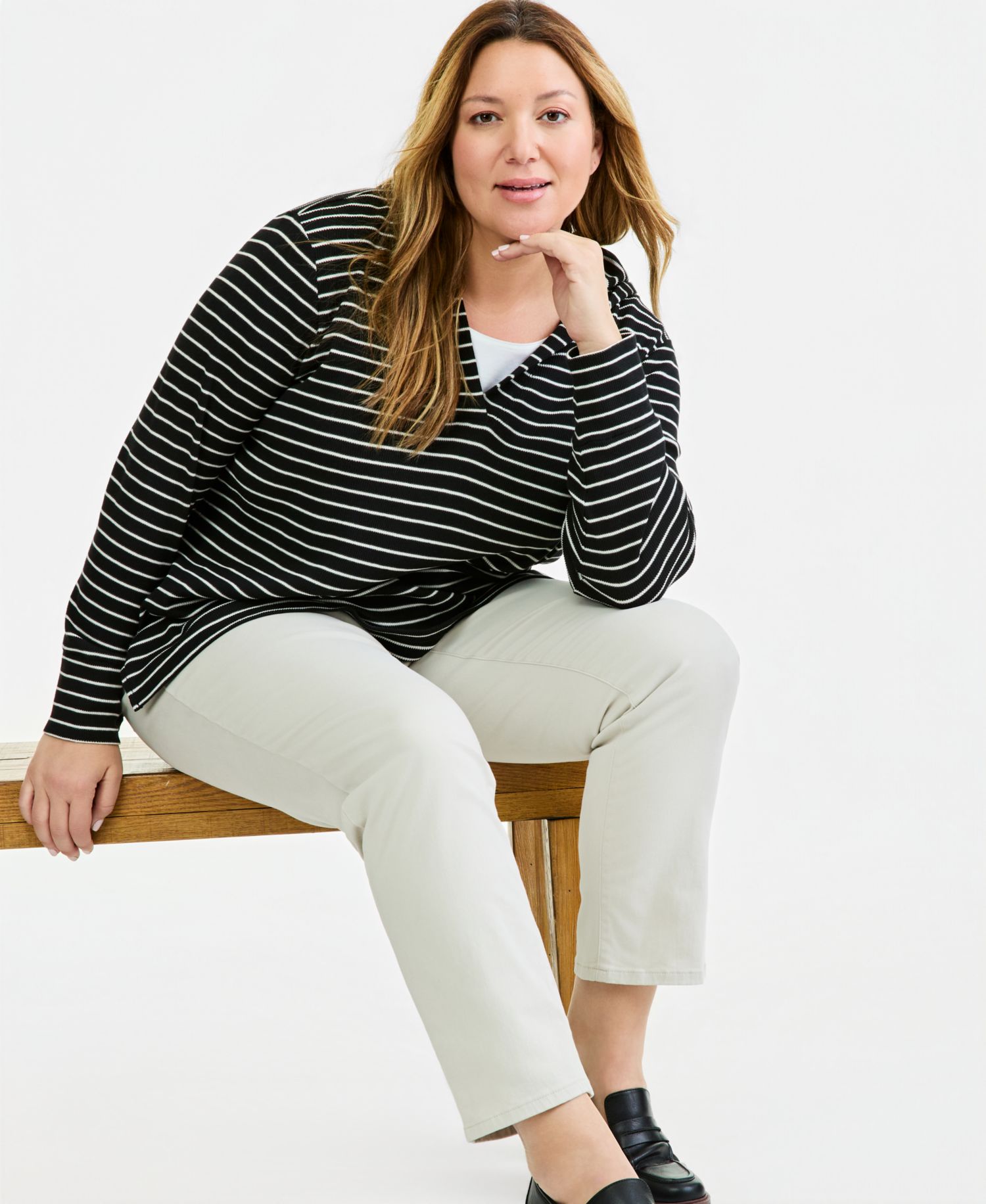 Plus Striped Waffle Hoodie