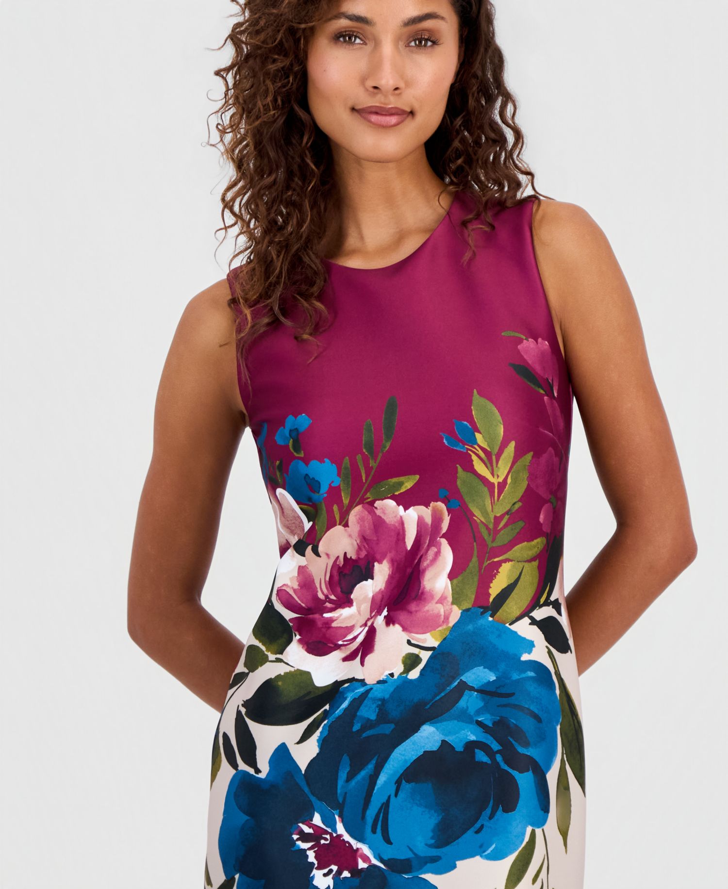 Petite Sleeveless Printed Scuba Sheath Dress