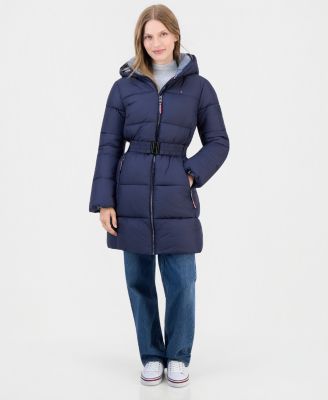 Women's Hooded Puffer Belted Coat