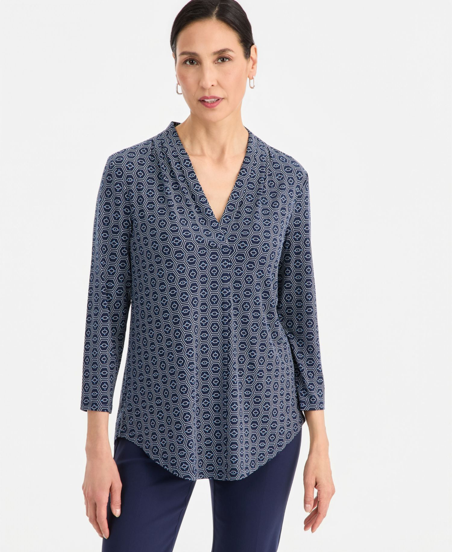 Women's Printed 3/4-Sleeve V-Neck Top