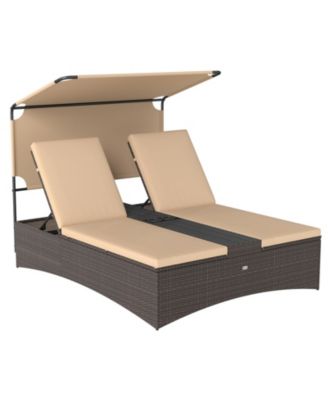 2-Person Patio Daybed with Adjustable Rattan Backrests