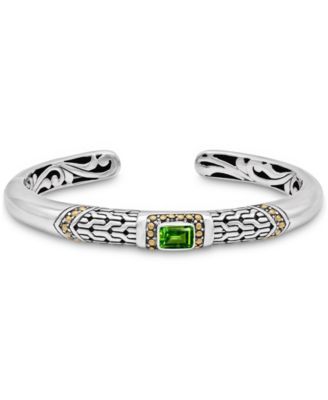 Peridot and Legian Cuff Bracelet in Sterling Silver and 18K Gold Accents