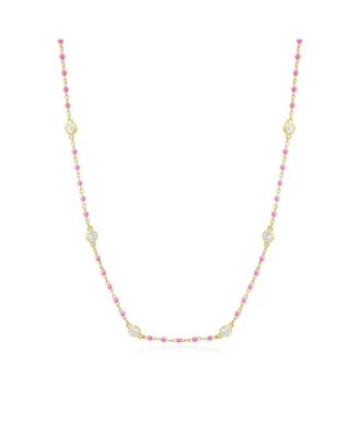 Enamel Bead CZ Chain Necklace 14K Gold-Plated Sterling Silver
