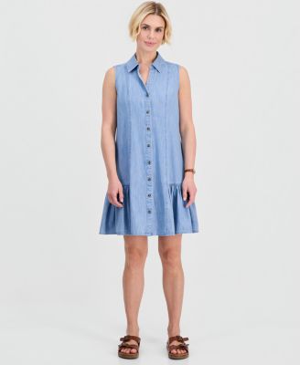 Petite Cotton Chambray Sleeveless Shirtdress