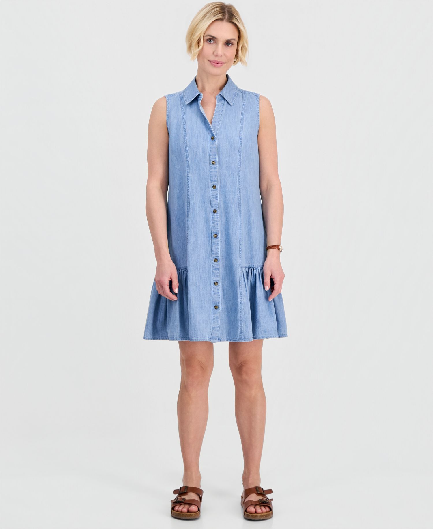 Petite Cotton Chambray Sleeveless Dress