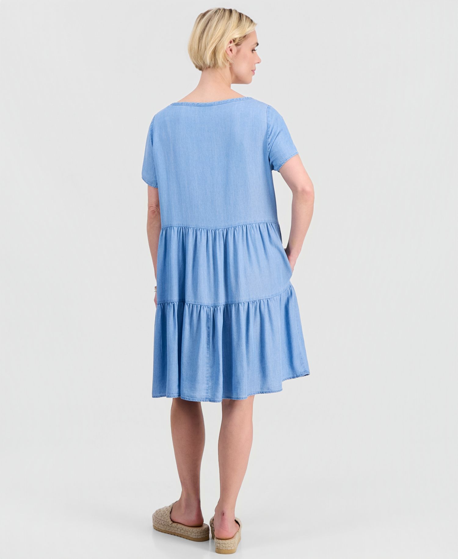 Petite Round-Neck Tiered Short-Sleeve Dress