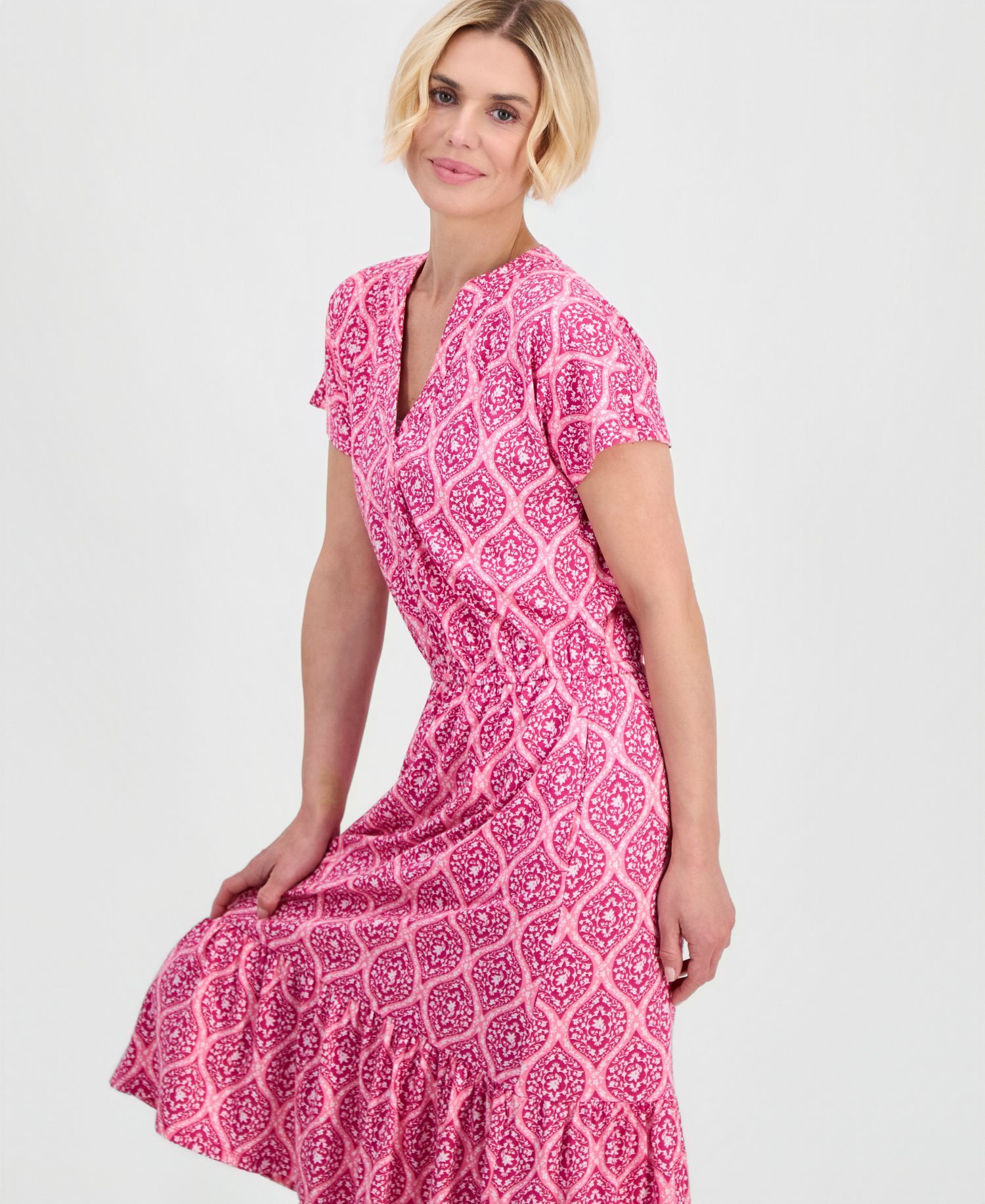 Petite Printed V-Neck Midi Dress