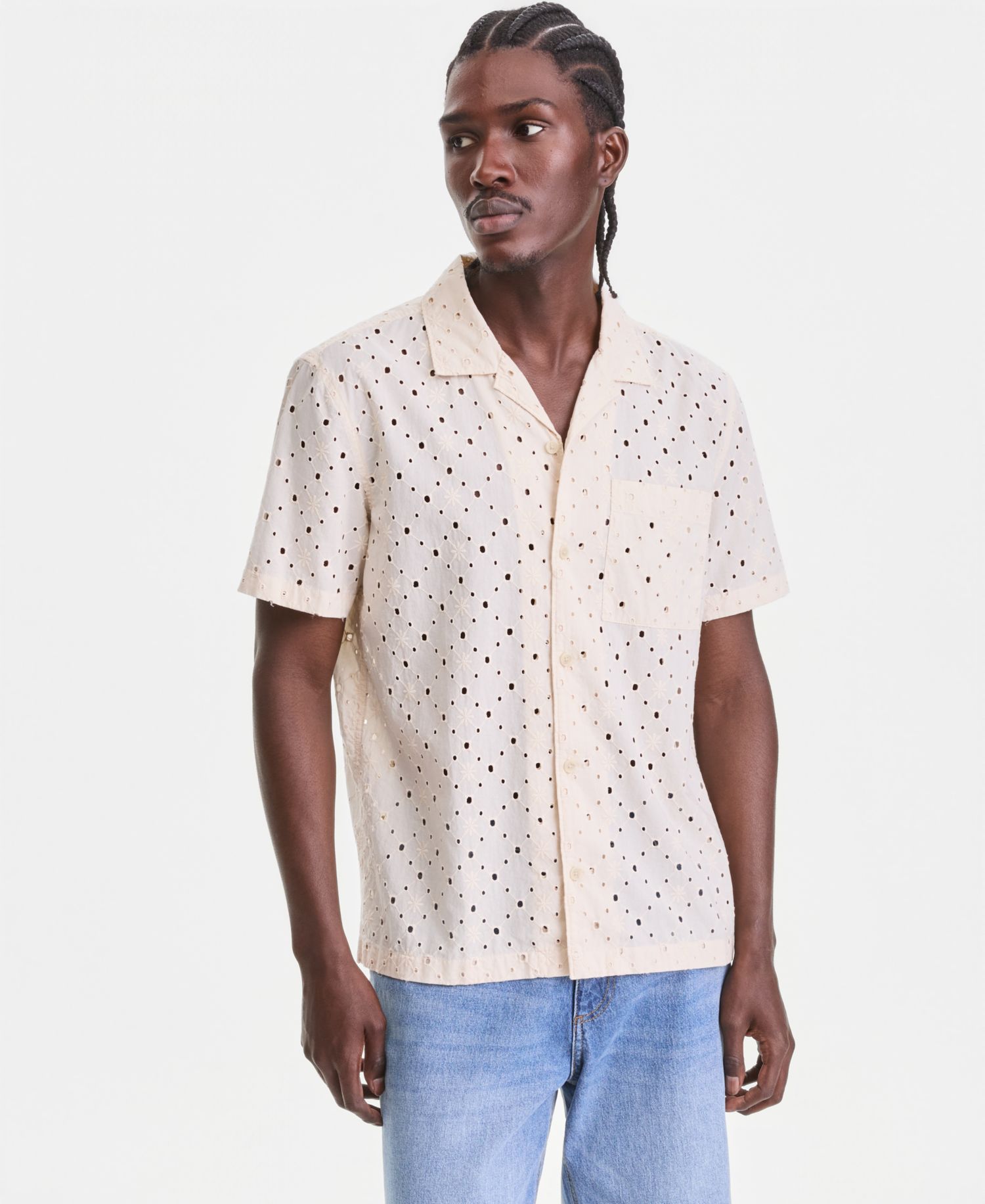 Men's Cotton Eyelet Short-Sleeve Camp Shirt